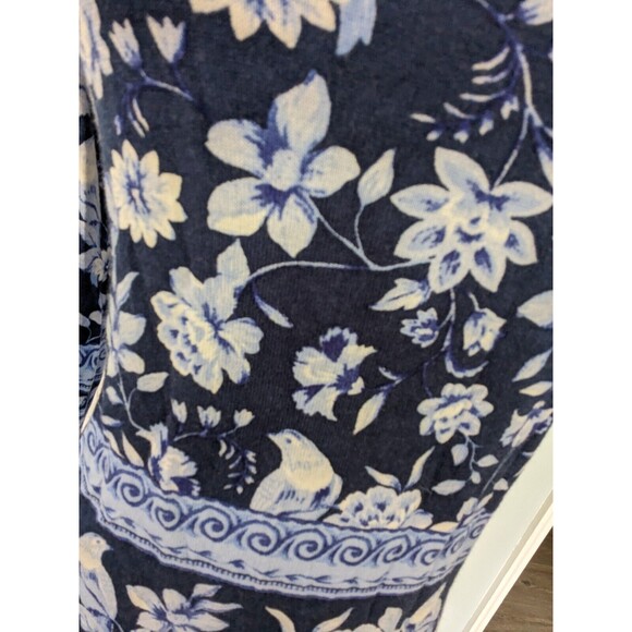 Talbots Sweater Women's sz P (XS) Petite India Ink Blue Bird Floral Toile Scoop - Picture 7 of 13